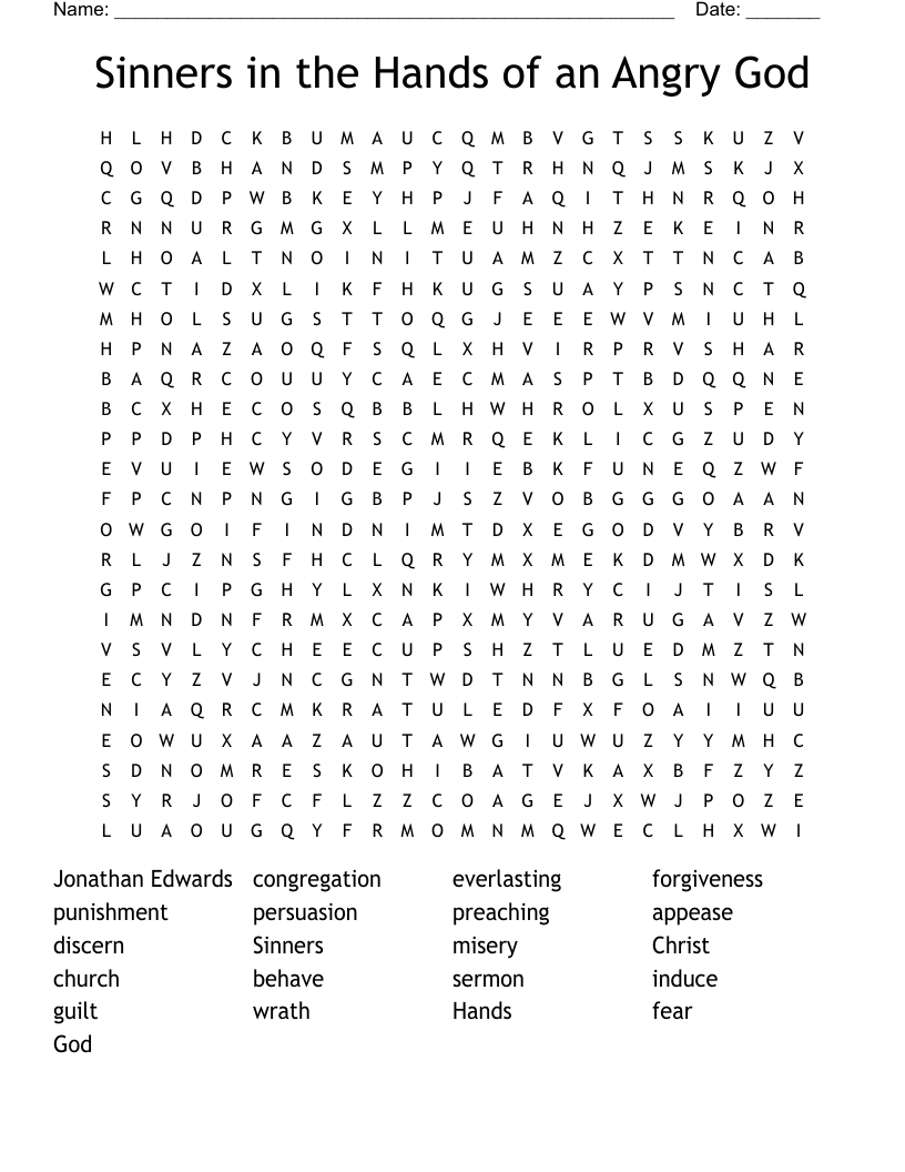 Sinners in the Hands of an Angry God Word Search