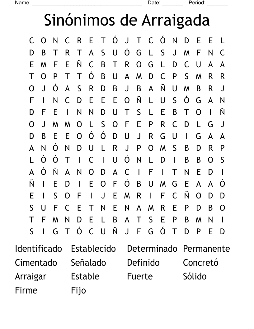 Sinónimos de Arraigada  Word Search