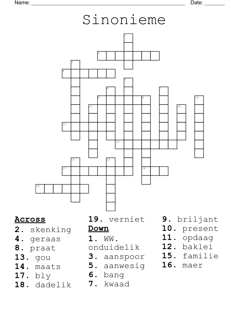 Sinonieme Crossword