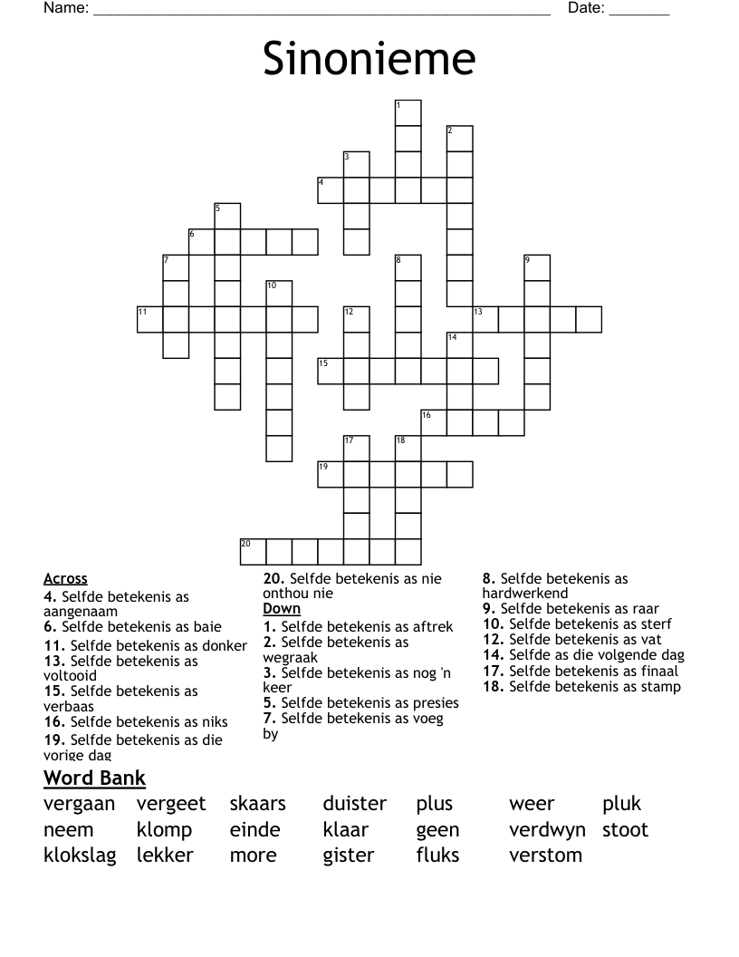 Sinonieme Crossword