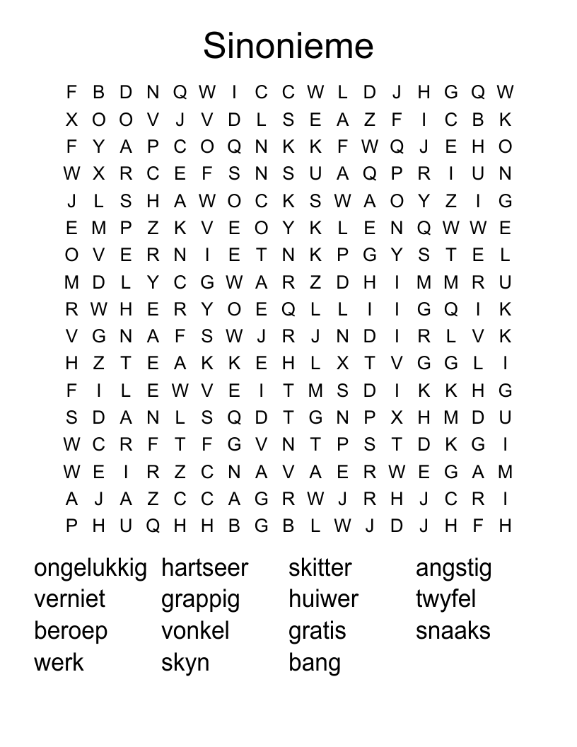 Sinonieme Word Search