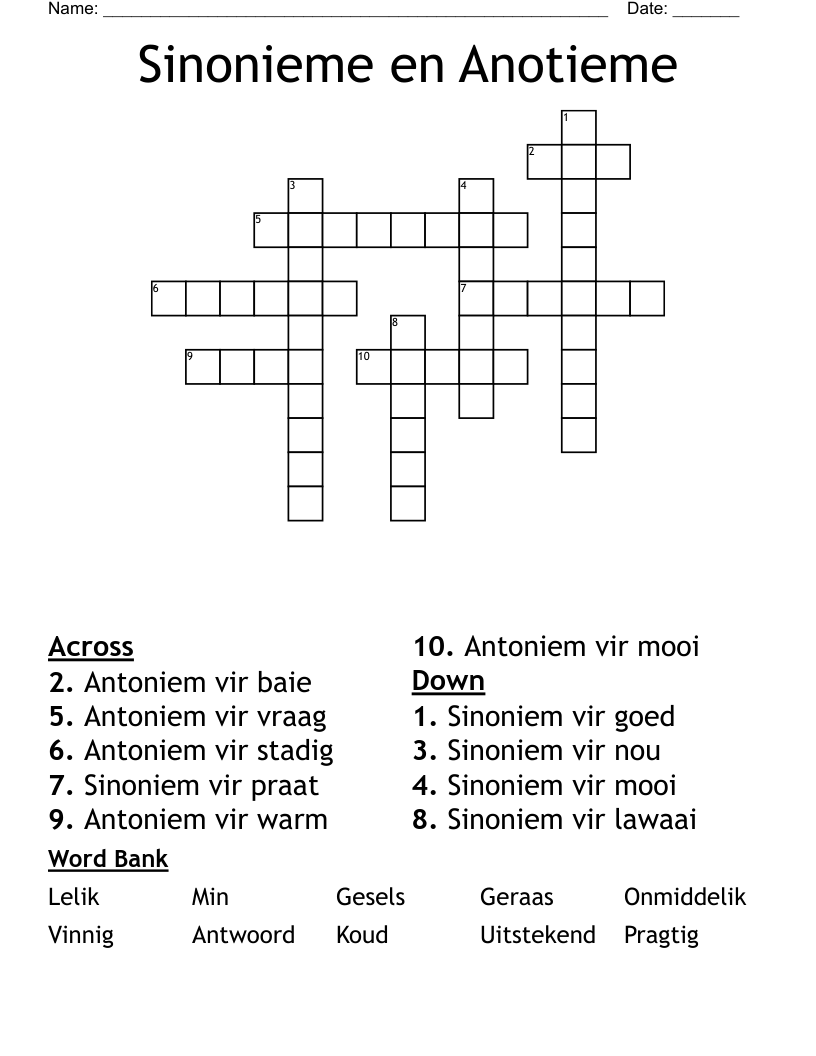 Sinonieme en Anotieme Crossword