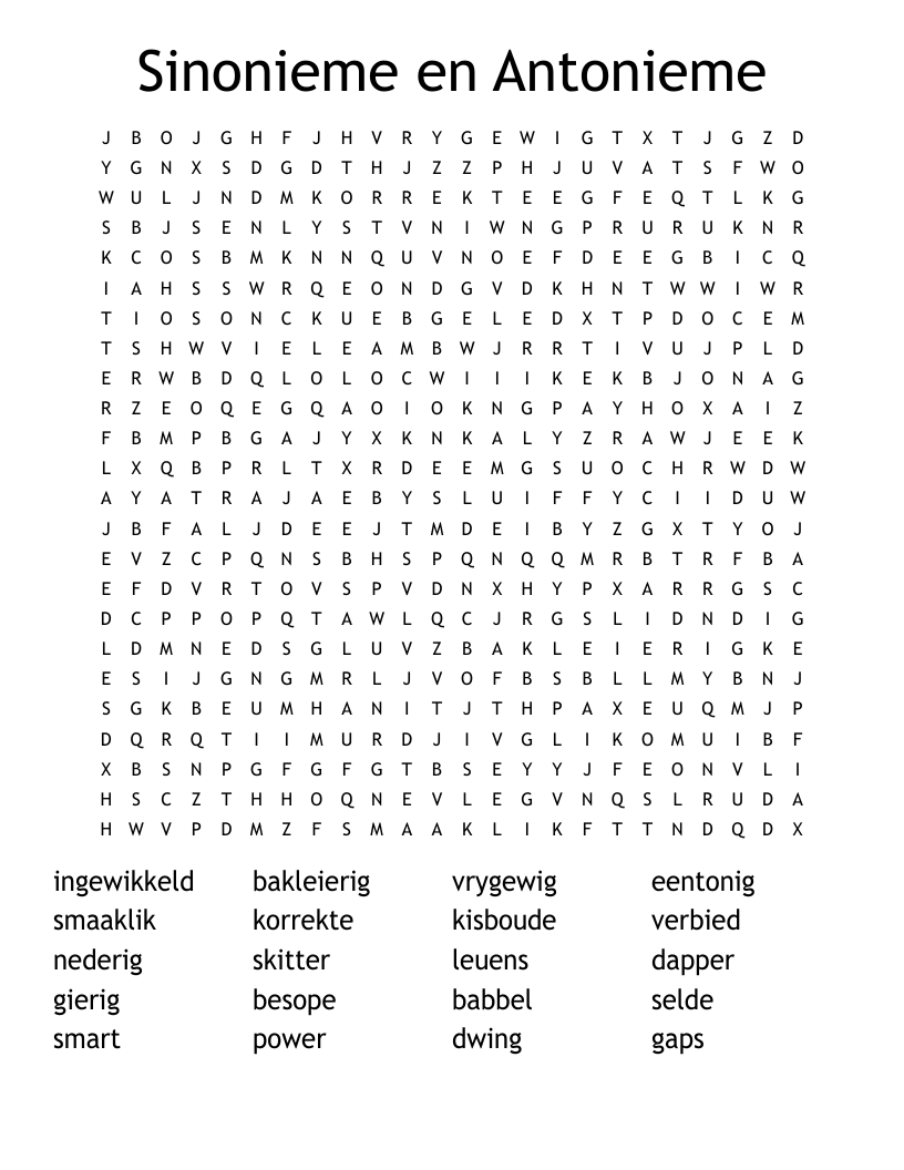 Sinonieme en Antonieme Word Search