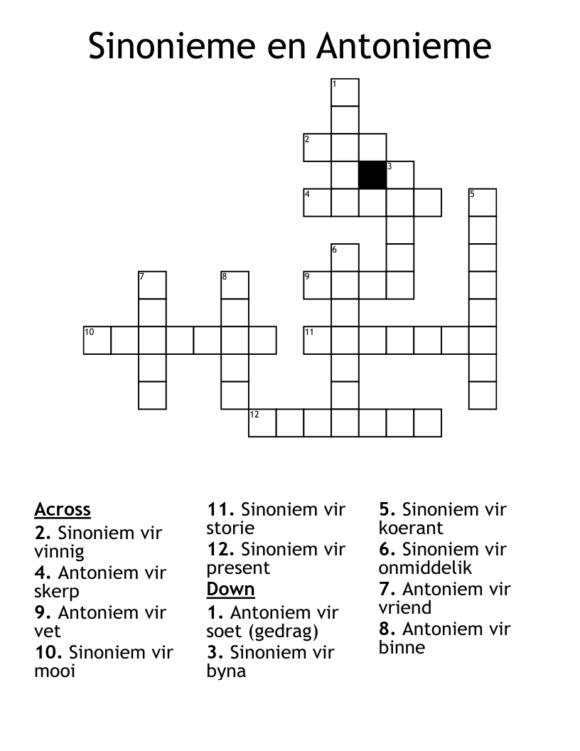 Sinonieme en Antonieme Crossword