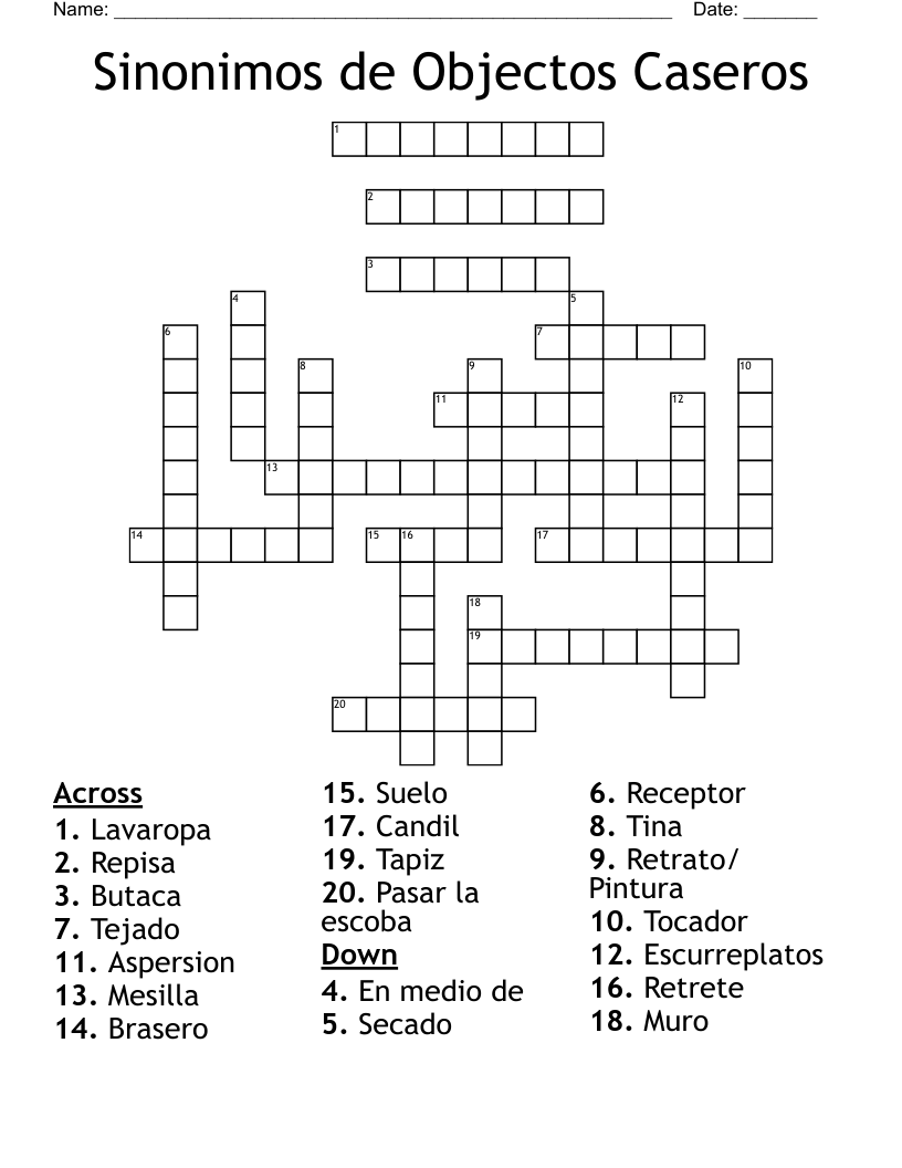 Sinonimos de Objectos Caseros Crossword