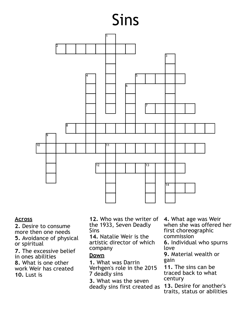 Sins Crossword