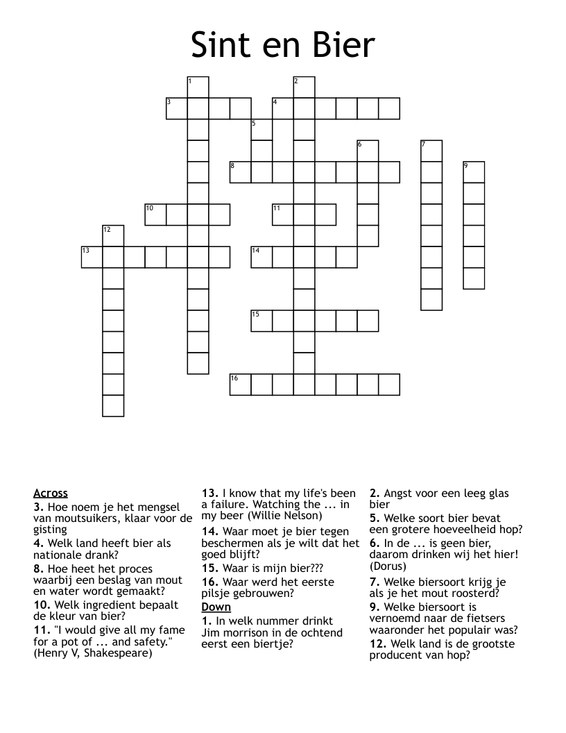 Sint en Bier Crossword