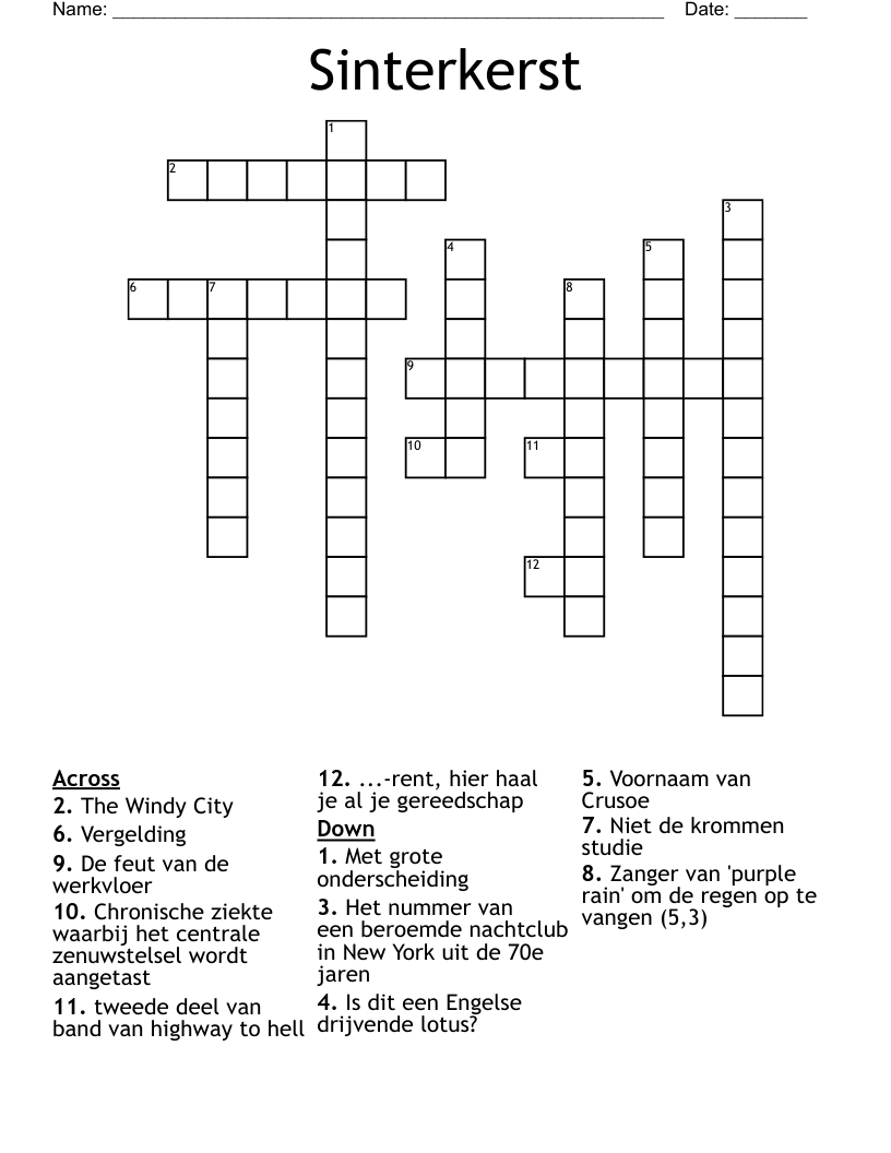 Sinterkerst Crossword