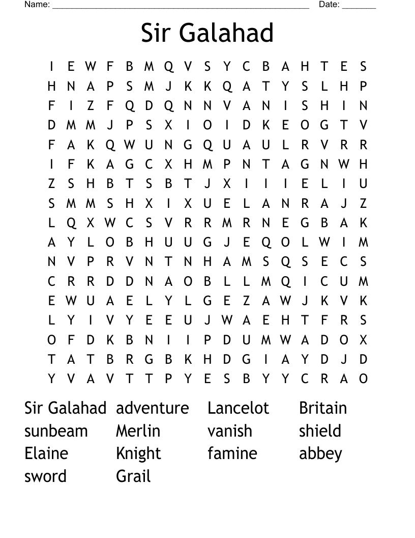 Sir Galahad  Word Search