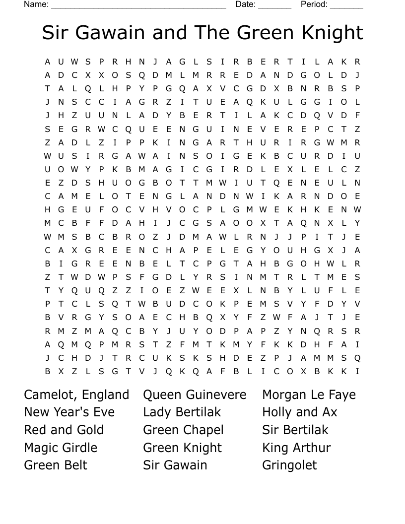 Sir Gawain and The Green Knight Word Search