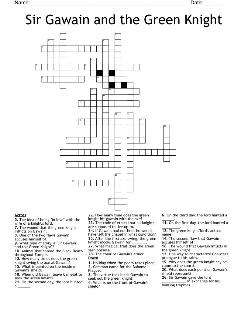 Sir Gawain and the Green Knight Crossword