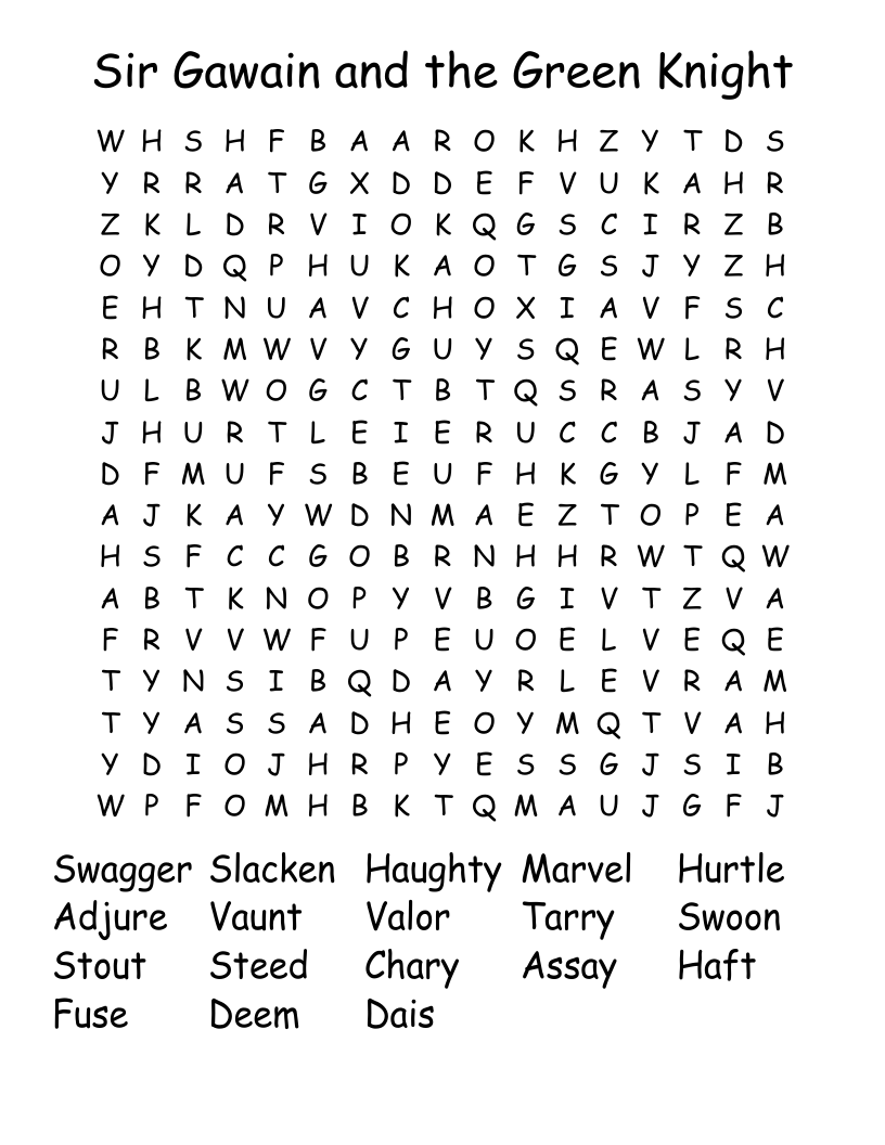 Sir Gawain and the Green Knight Word Search