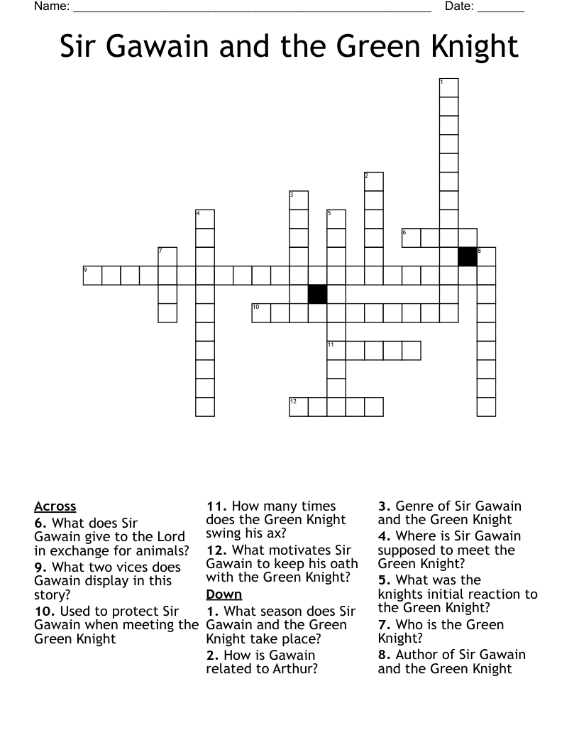 Sir Gawain and the Green Knight Crossword