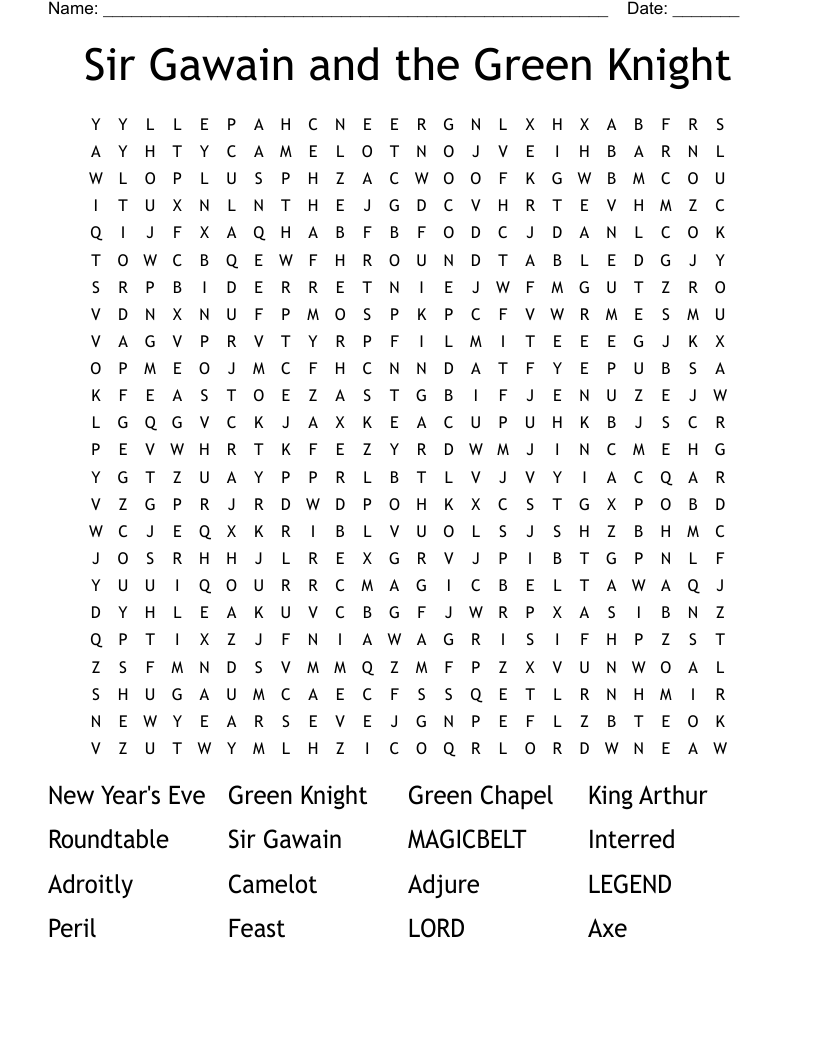 Sir Gawain and the Green Knight Word Search
