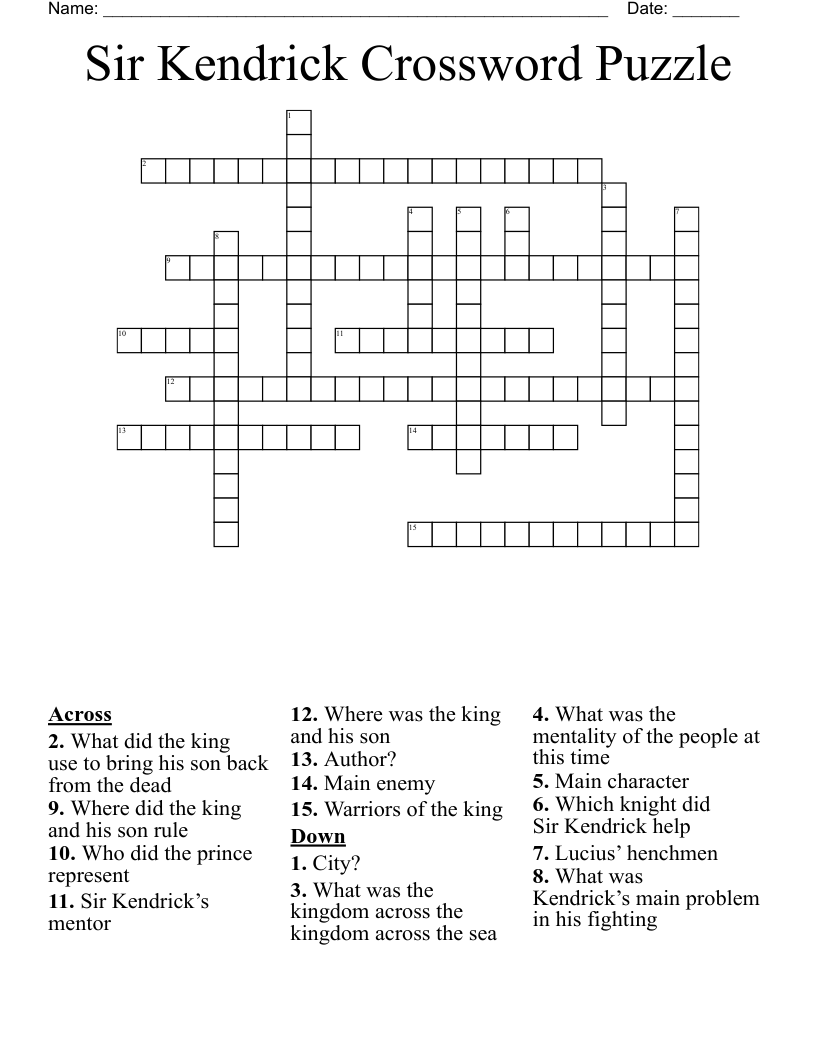 Sir Kendrick Crossword Puzzle