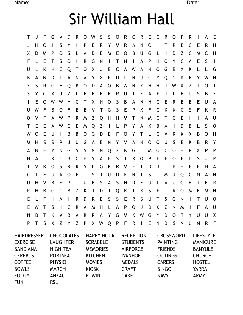 Sir William Hall  Word Search