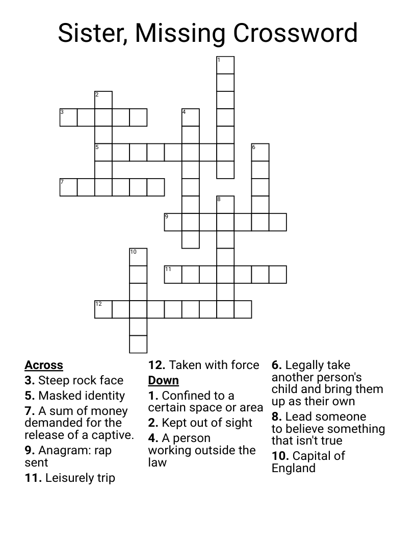 Sister, Missing Crossword