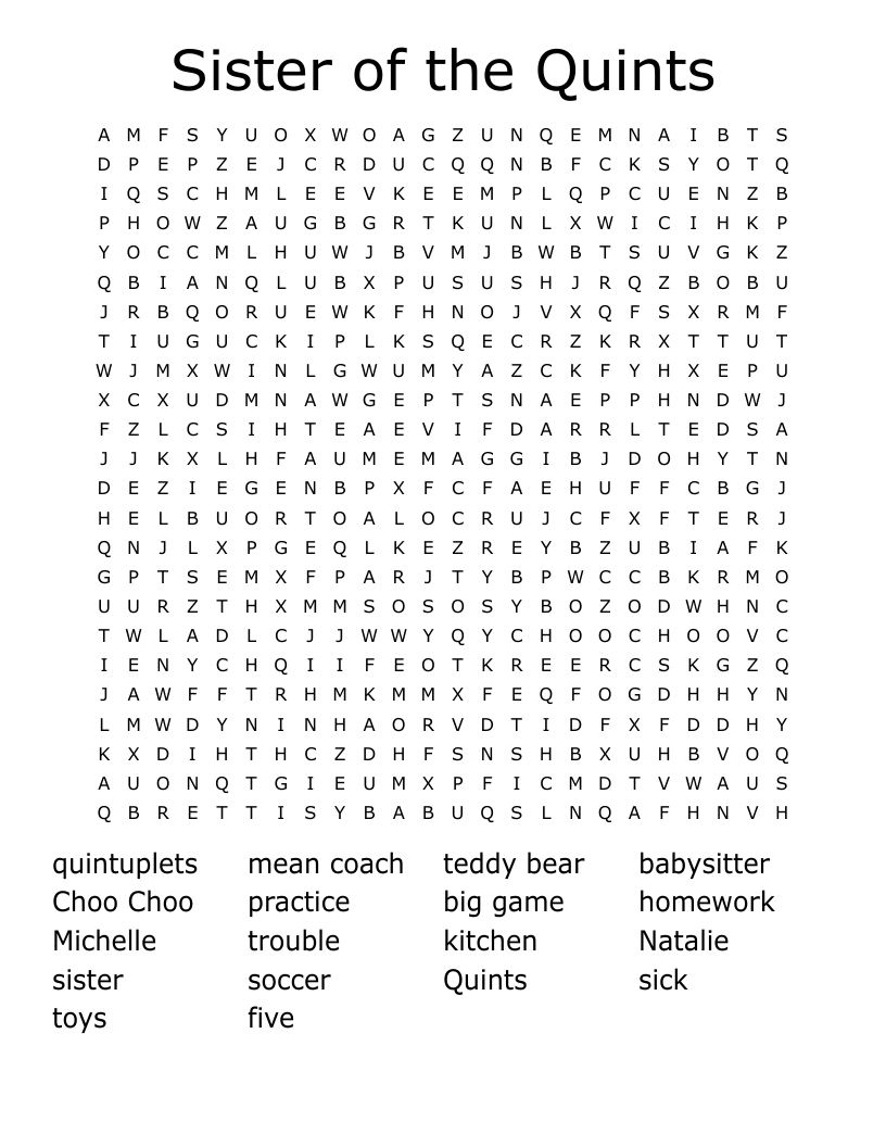 Sister of the Quints Word Search