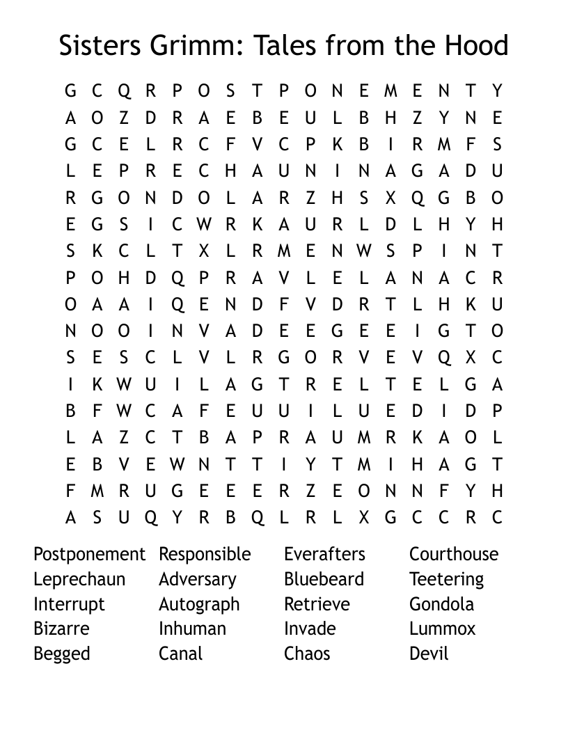 Sisters Grimm: Tales from the Hood Word Search