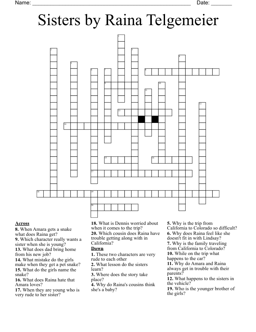Sisters by Raina Telgemeier Crossword