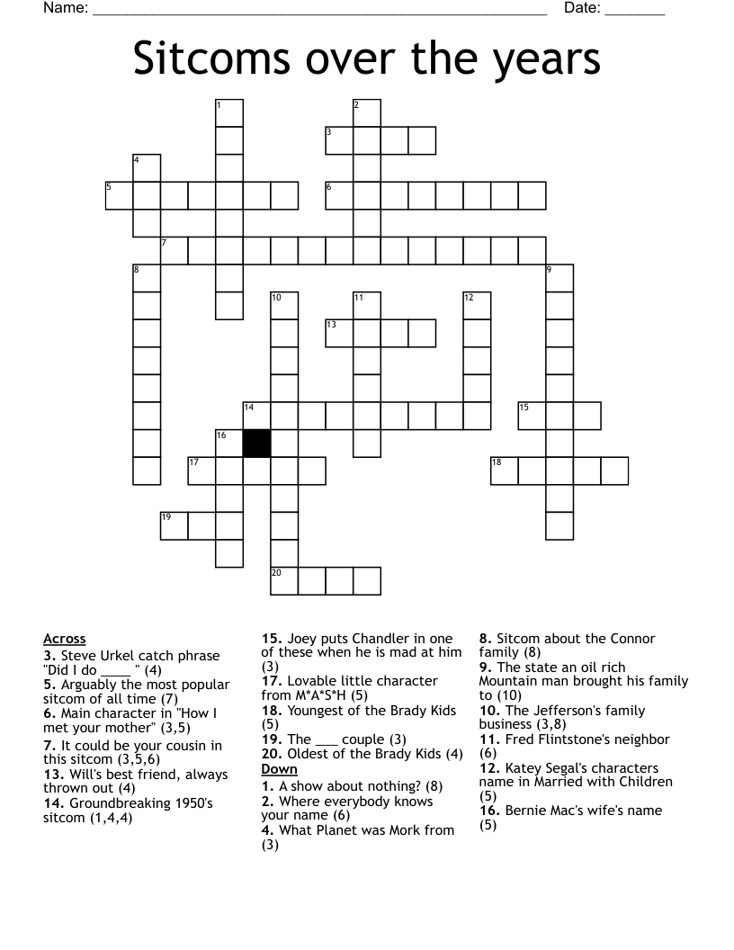 Sitcoms over the years Crossword