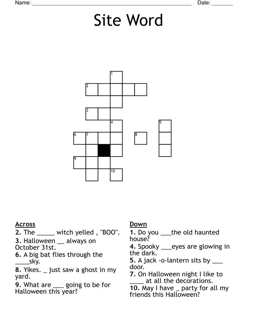 Site Word Crossword