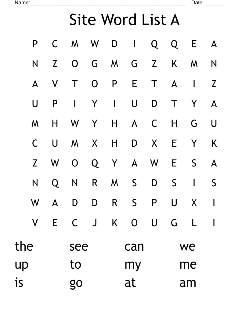 Site Word List A Word Search