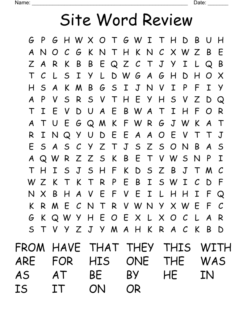 Site Word Review Word Search