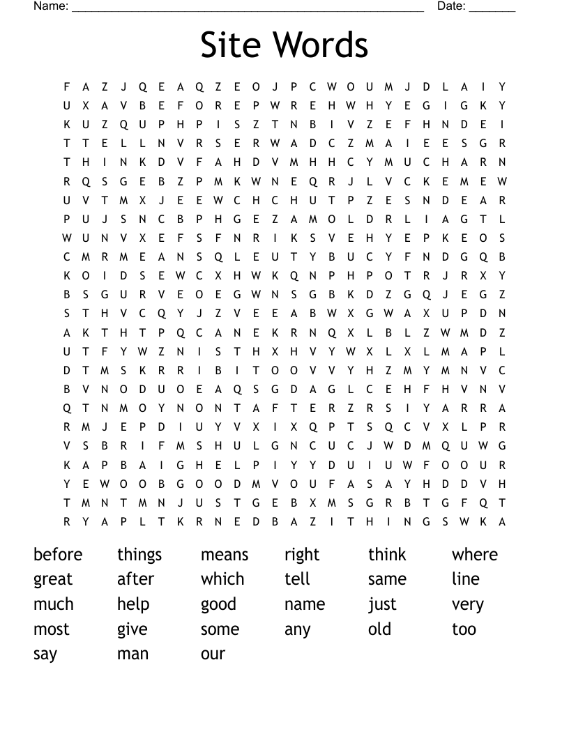 Site Words Word Search