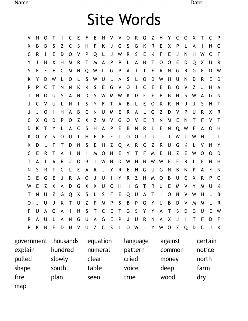Site Words Word Search