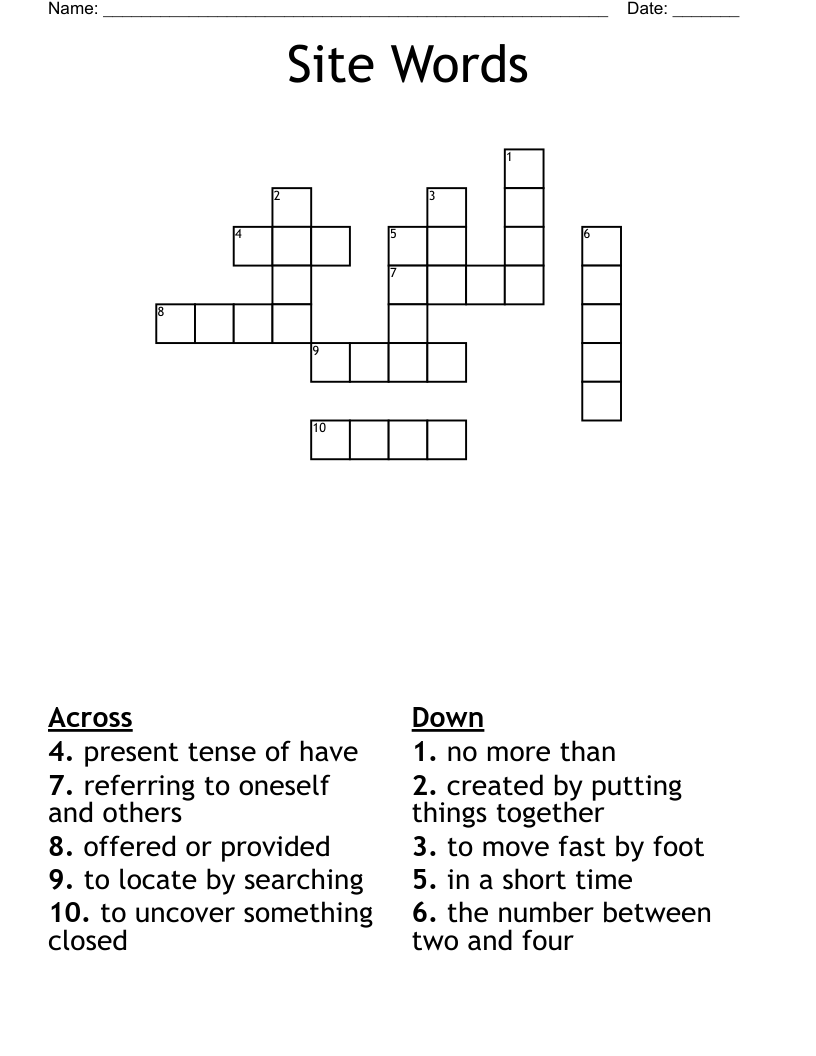 Site Words Crossword