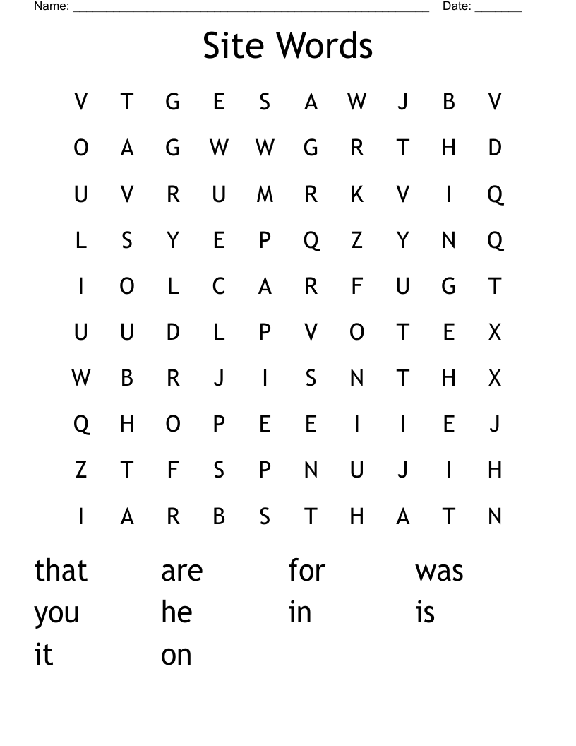 Site Words Word Search