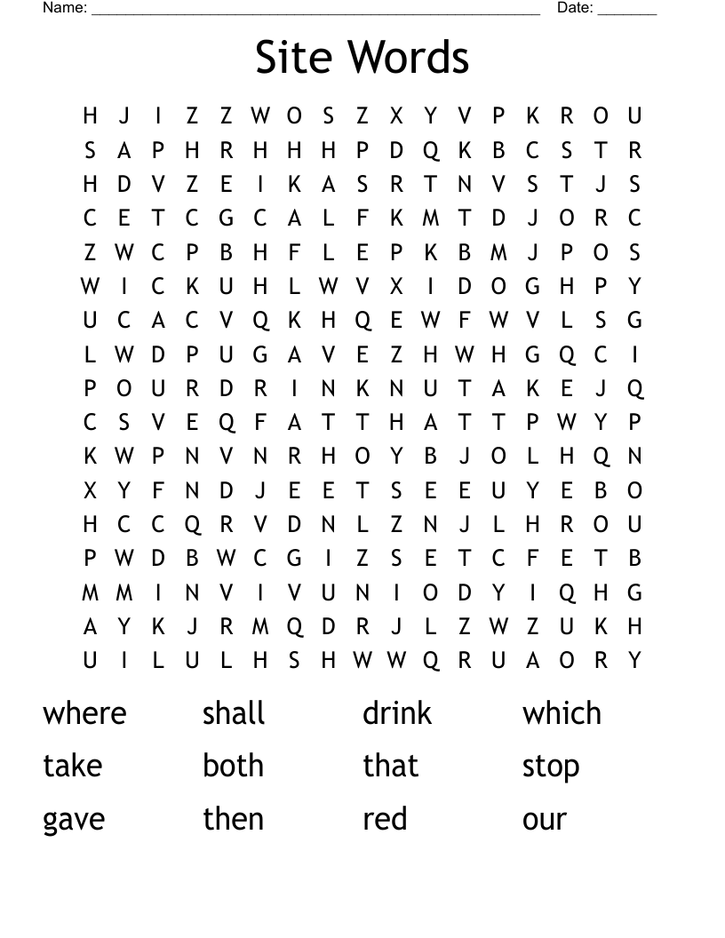 Site Words Word Search