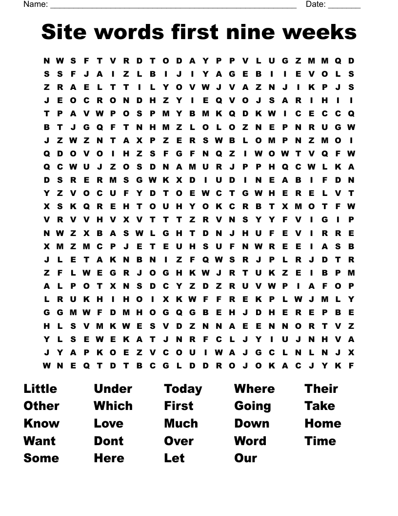 Site words first nine weeks Word Search