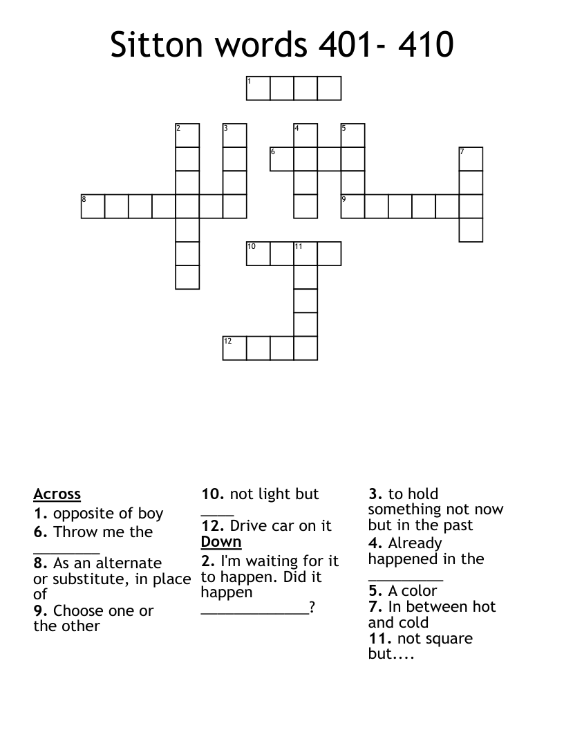 Sitton words 401- 410 Crossword