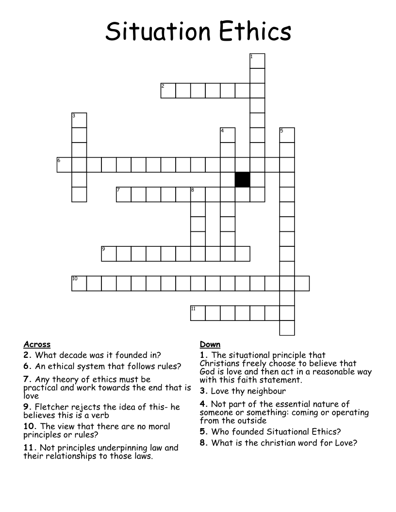 Situation Ethics Crossword
