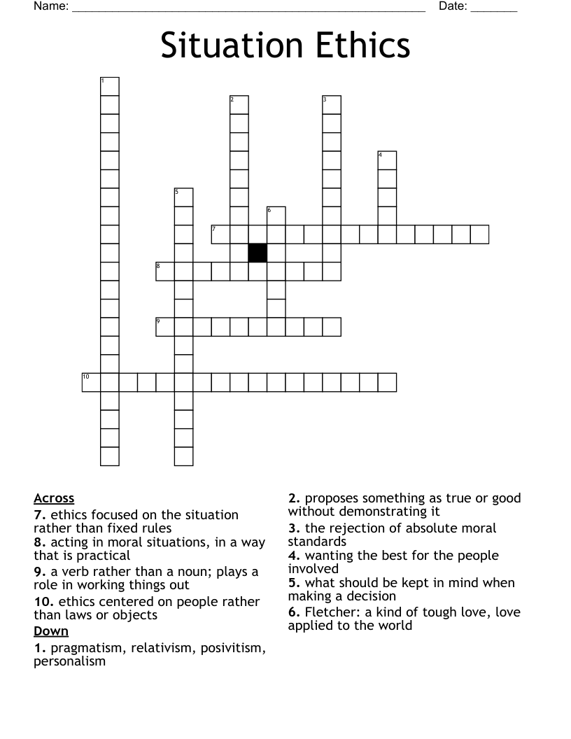 Situation Ethics Crossword