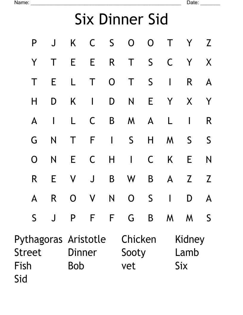 Six Dinner Sid Word Search