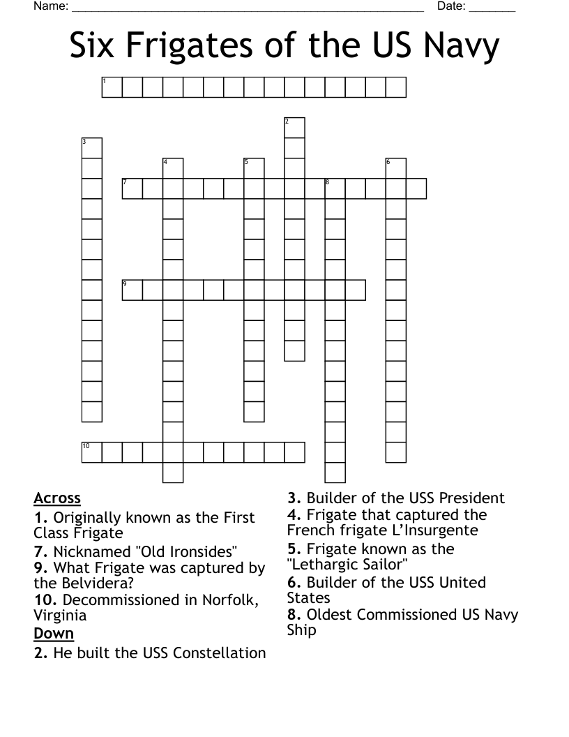 Six Frigates of the US Navy Crossword