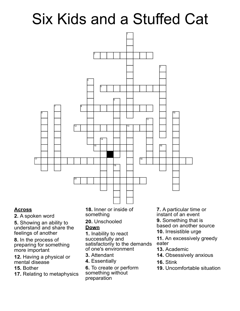 Six Kids and a Stuffed Cat Crossword