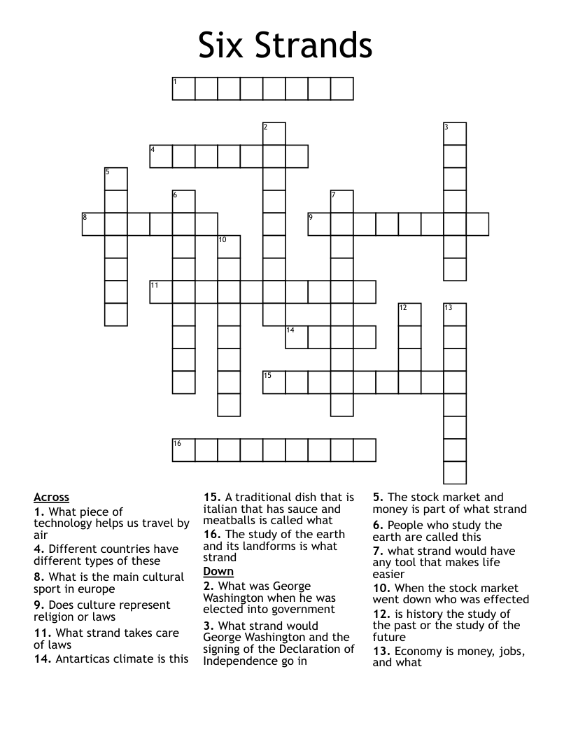 Six Strands Crossword