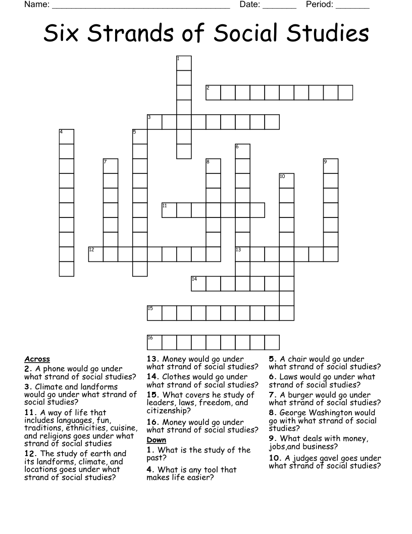 Six Strands of Social Studies Crossword