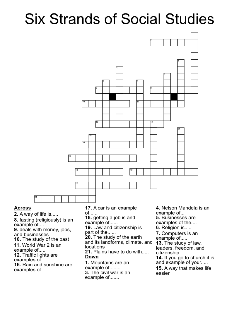 Six Strands of Social Studies Crossword