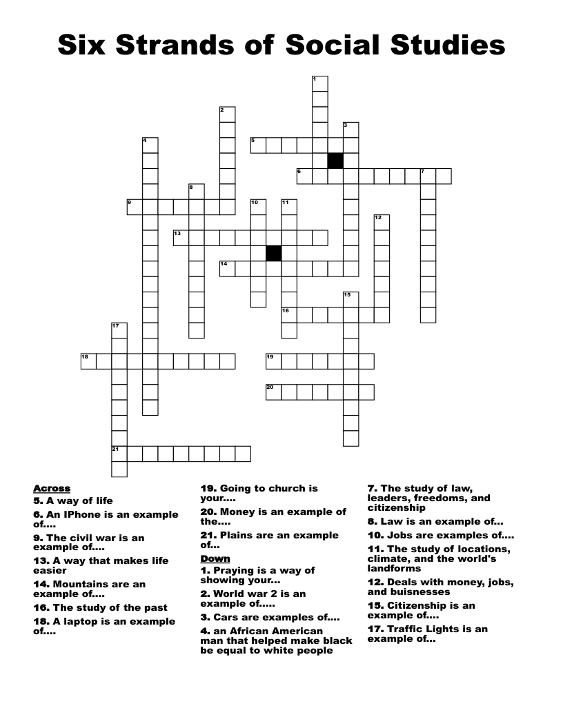 Six Strands of Social Studies Crossword
