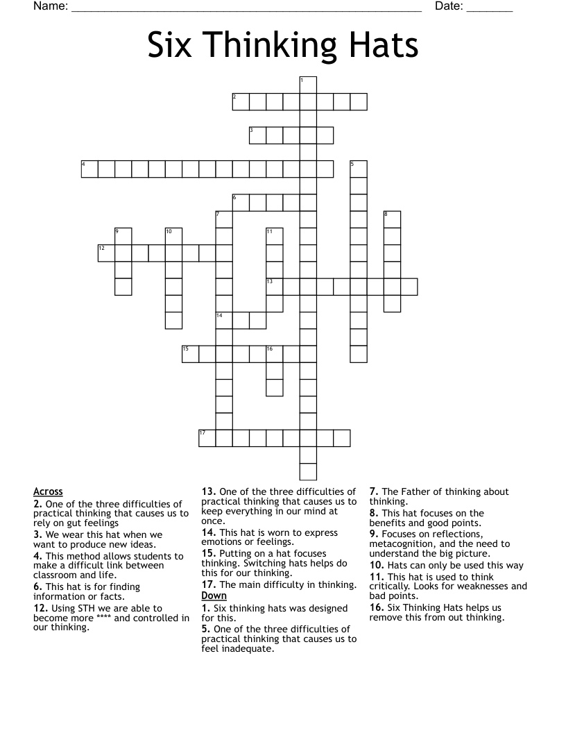 Six Thinking Hats Crossword