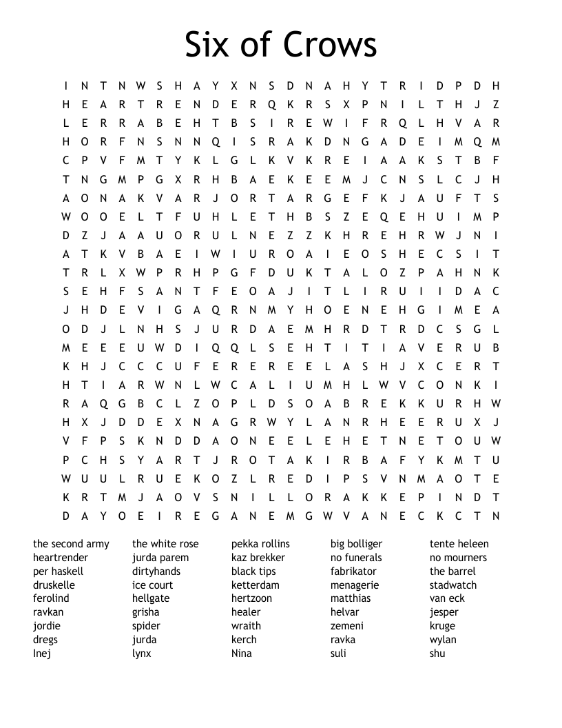 Six of Crows Word Search