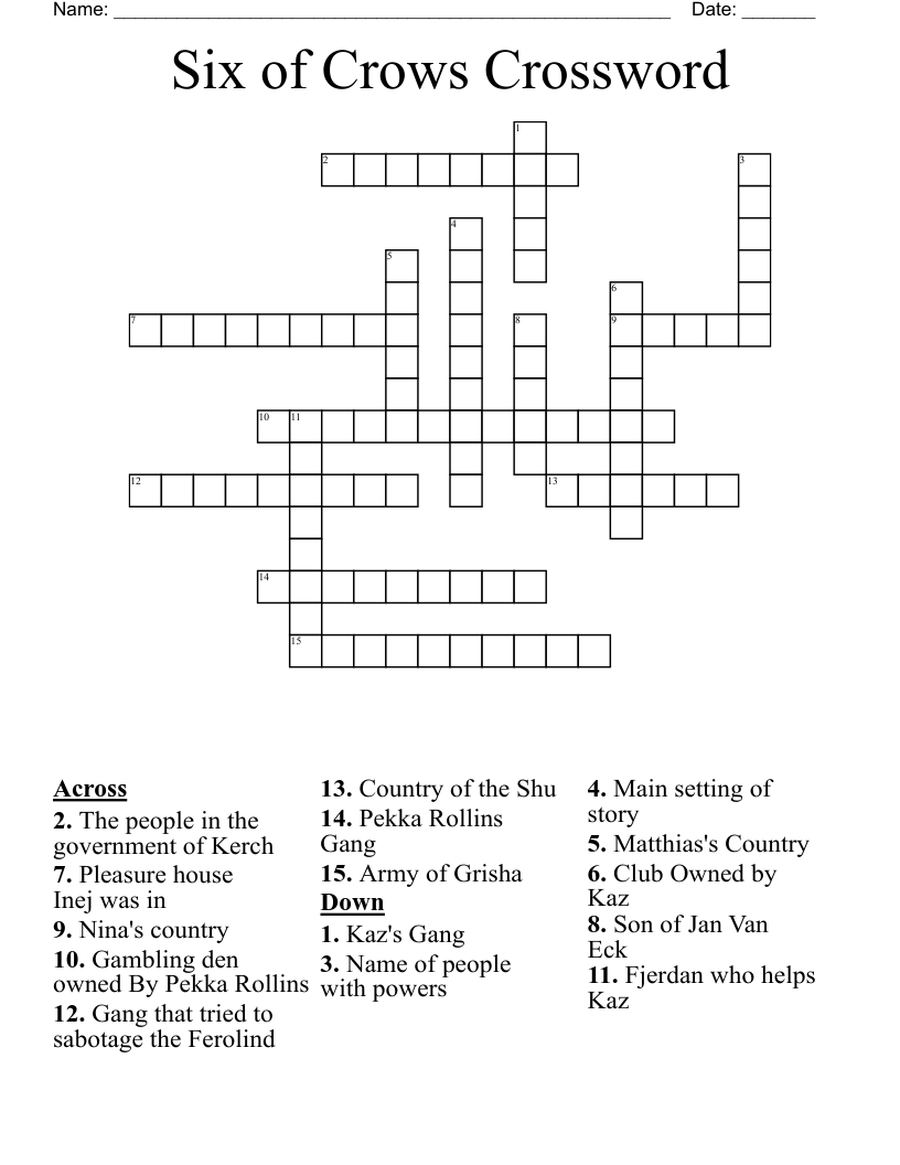 Six of Crows Crossword
