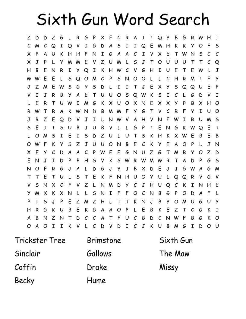 Sixth Gun Word Search