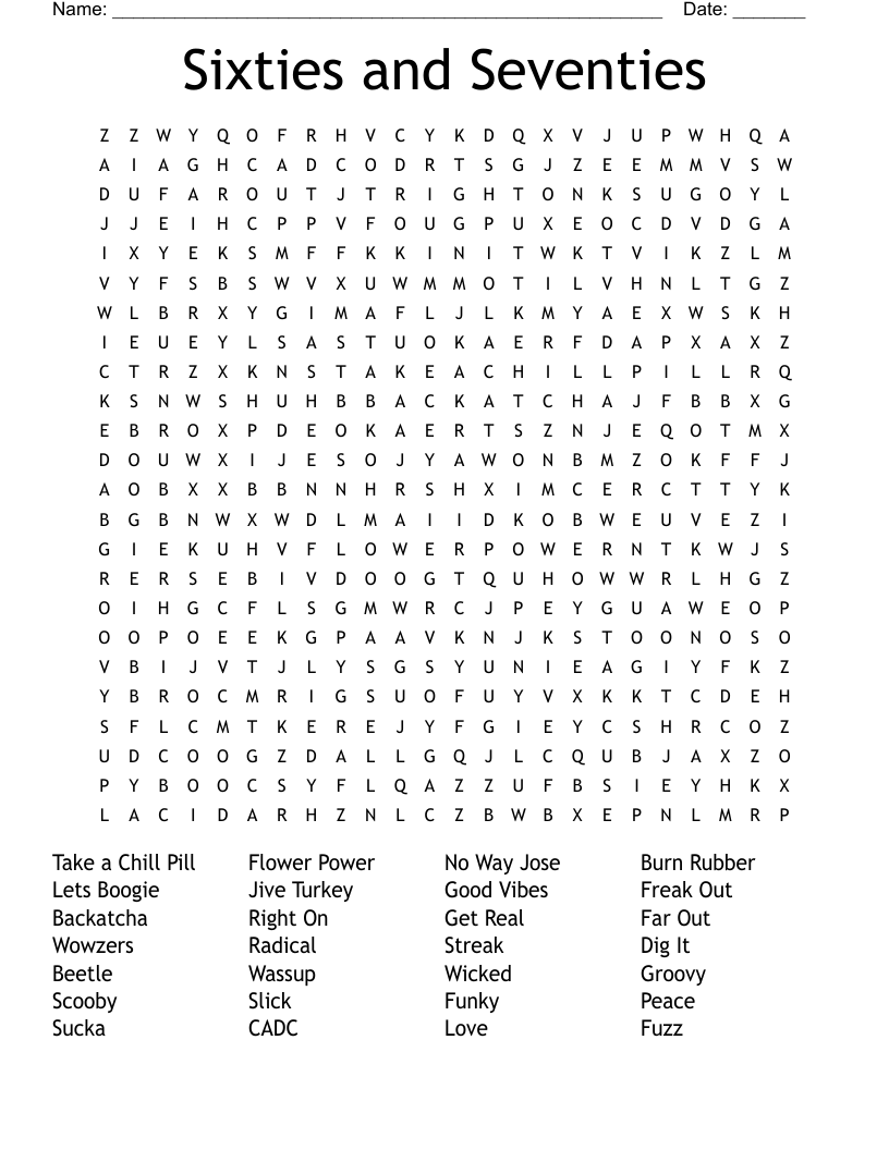 Sixties and Seventies Word Search