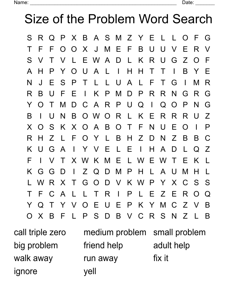 Size of the Problem Word Search
